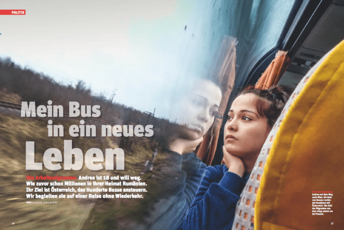 Andrea im Bus nach Wien (Foto: Ricardo Herrgott)